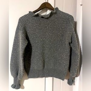 Madewell Ruffle-Neck Pullover Sweater in Cotton-Merino Yarn | Grey (M)